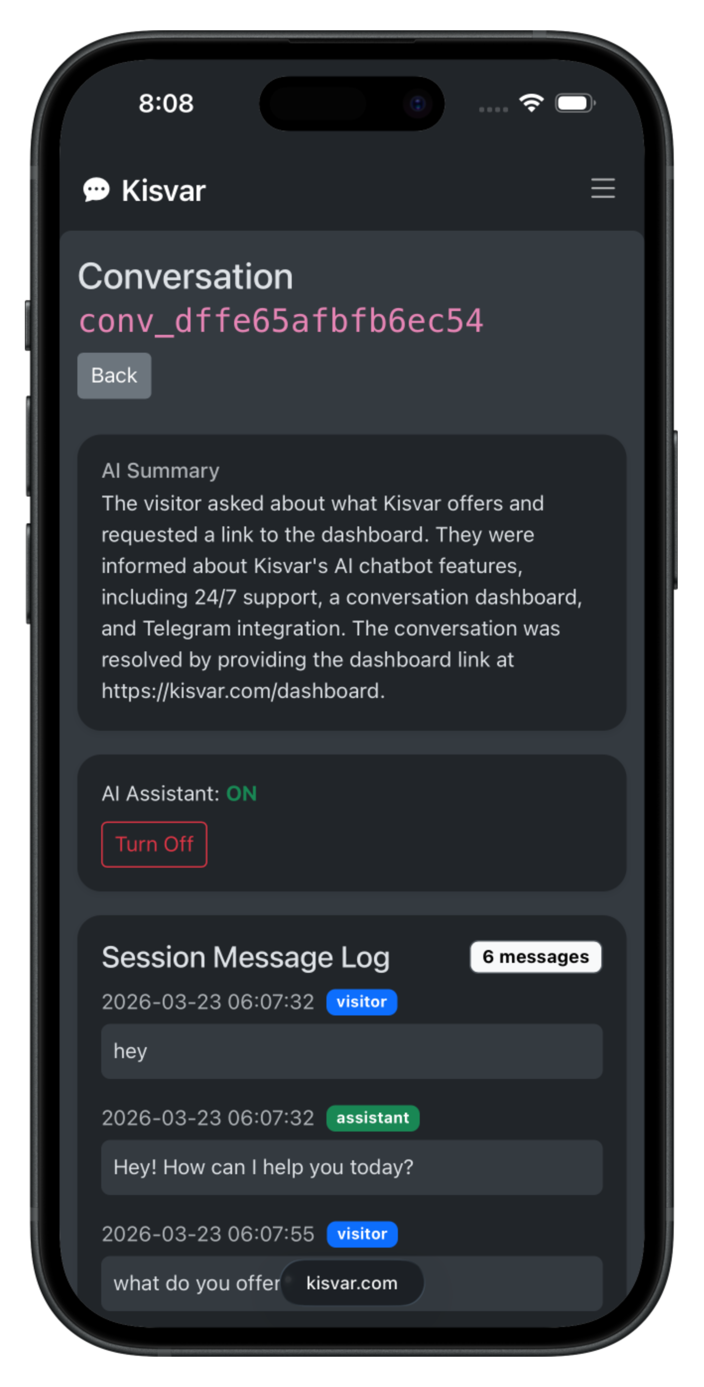 Dashboard chat preview